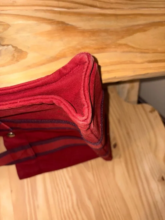 Hermes Fourre Tout PM Red Canvas Tote with Dark Stripe Handles EUC Vintage - Picture 12 of 13